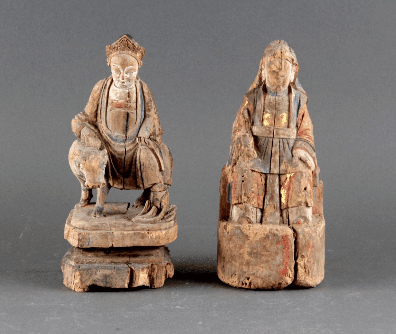 Chinese  Taoist Figures Carved from Wood
